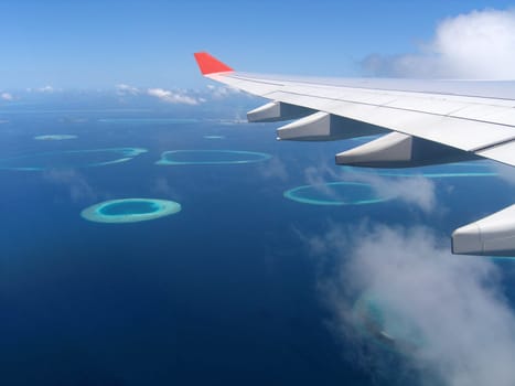 Landing approach to the island of Hulule in the Maldives.