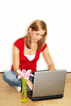 working on the laptop