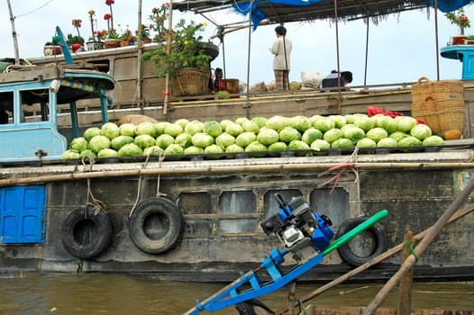 Market stall by the river,Mekong Delta,Vietna