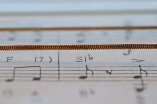 Guitar strings and sheet music