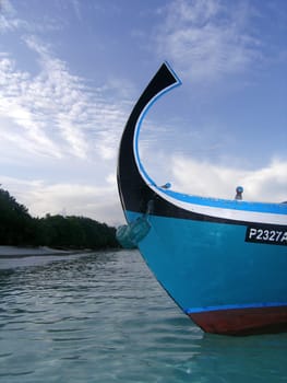 The traditional means of transport in the Maldives is the dhoni.