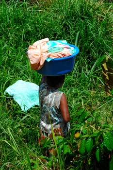On the way to the washing place,Mauritius