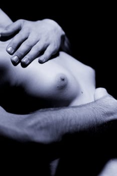 Hugging the female upper body