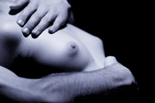 Hugging the female upper body