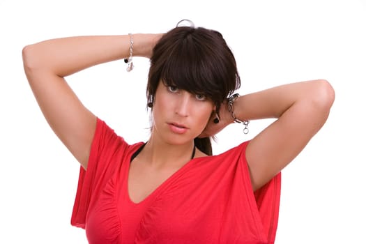 Woman in red top