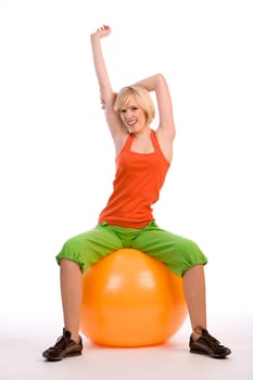 Woman on exercise ball