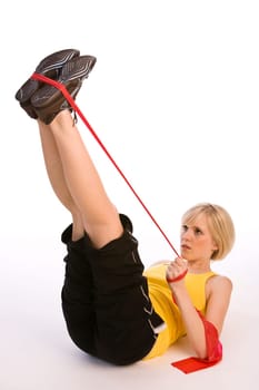 Woman exercising with ribbon