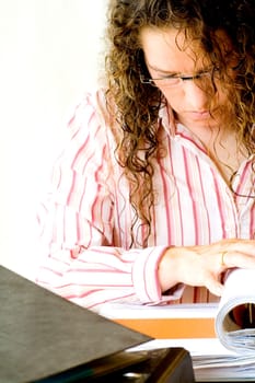 Woman reading in file folder