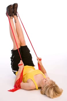 Woman exercising with ribbon