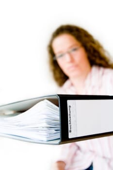 Woman hands over folder