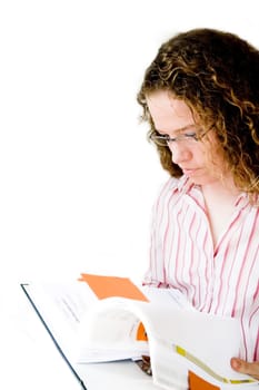 Woman reading in file folder