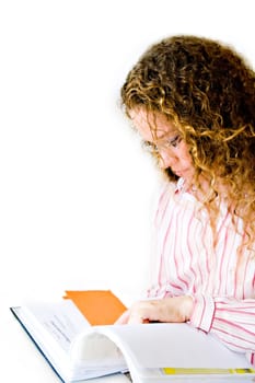 Woman reading in file folder
