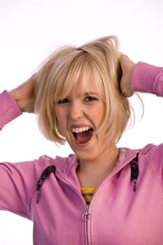 Crazy woman pulls her hair out