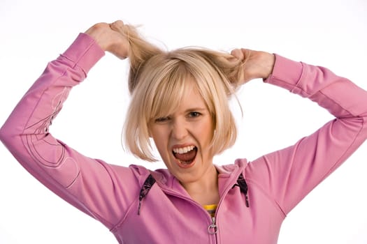 Woman pulls her hair out