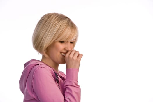 Young woman giggles