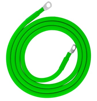 electrical cable with metal contacts, insulated on white background