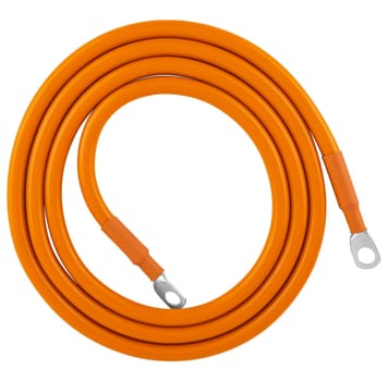 electrical cable with metal contacts, insulated on white background