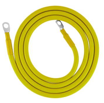 electrical cable with metal contacts, insulated on white background