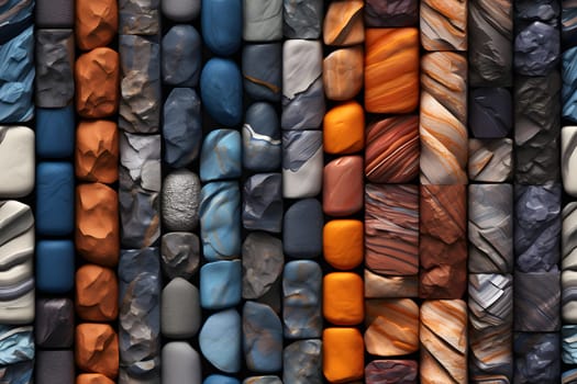 seamless background and texture of different colorful rocks mosaic flat surface. Neural network generated in May 2023. Not based on any actual scene or pattern.
