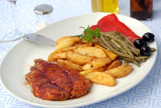 Pork schnitzel with fried potatoes