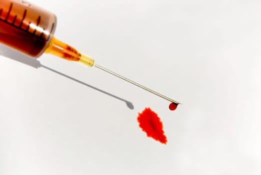 Syringe with blood