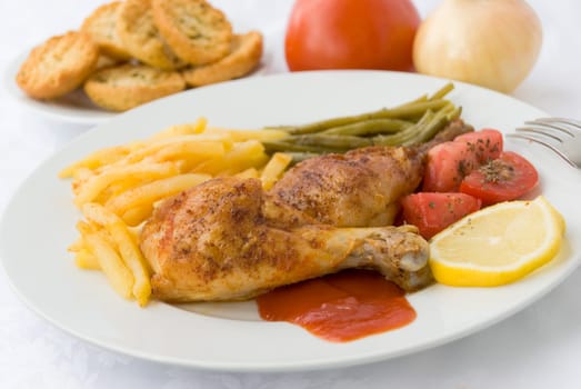 chicken leg with french fries 1