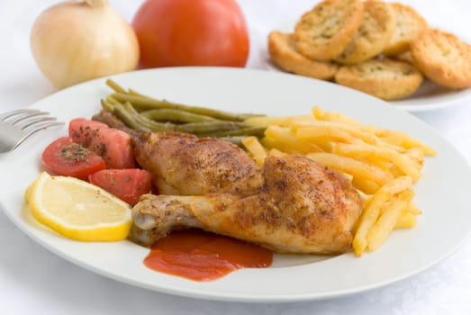 chicken leg with french fries karto