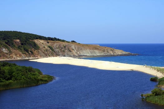 Confluence of the Veleka River with the Black Sea in Bulgaria