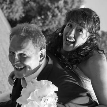 Cheerful newlyweds,black
