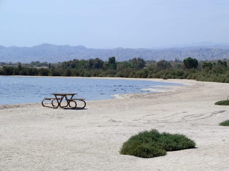 California - lonely bank on the Salton Sea