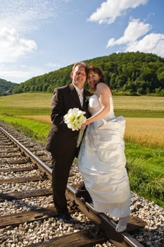 Cheerful newlyweds