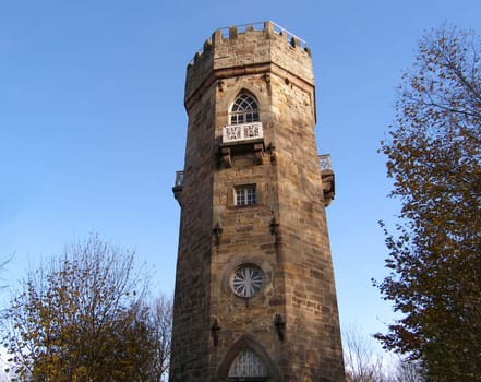 This old tower stands in the Wilhelmsthal Palace Park.