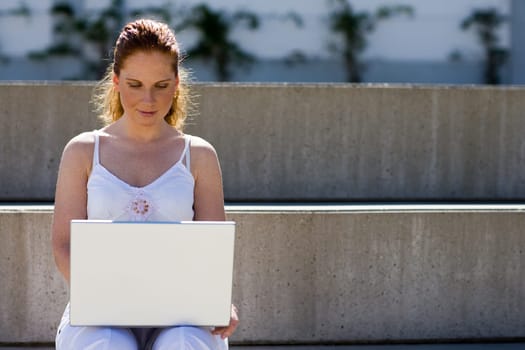 Outdoors with laptop