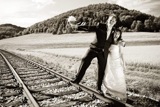 Newlyweds on rails,tinted