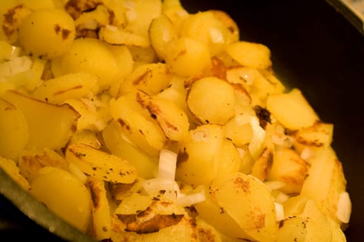 Fried potatoes in the pan