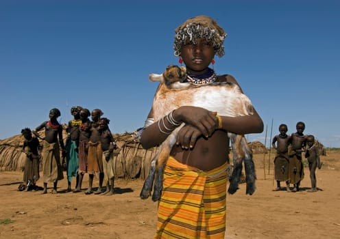 Galeb child with kid,Ethiopia