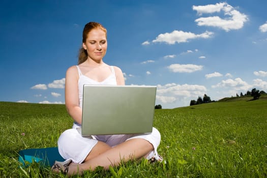 Outside on the laptop