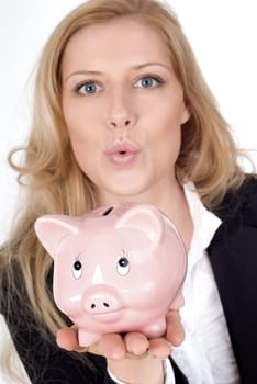 Hand kiss with piggy bank