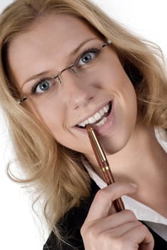 Young woman with pen