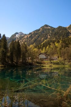 Crystal-clear mountain lake