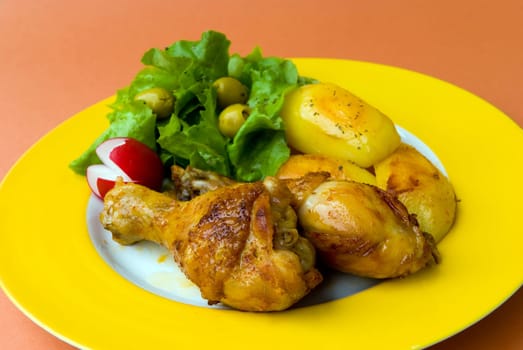 Fried chicken leg with salad 4