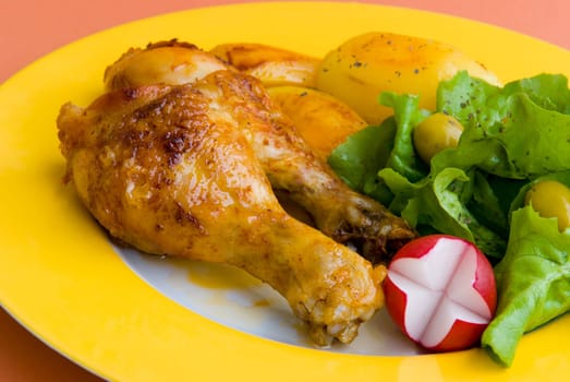 Fried chicken leg with salad 5