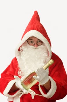 Santa Claus with a bottle of sparkling wine