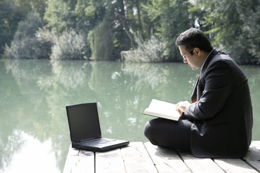 Reading by the lake