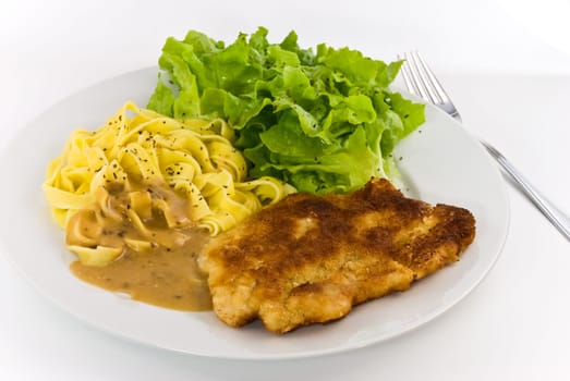 Wiener Schnitzel with mushroom cream sauce,ribbon