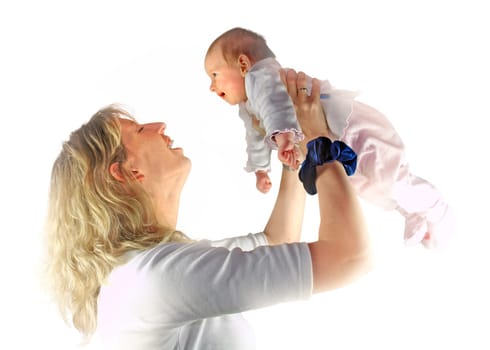 Young mother frolicking with her baby