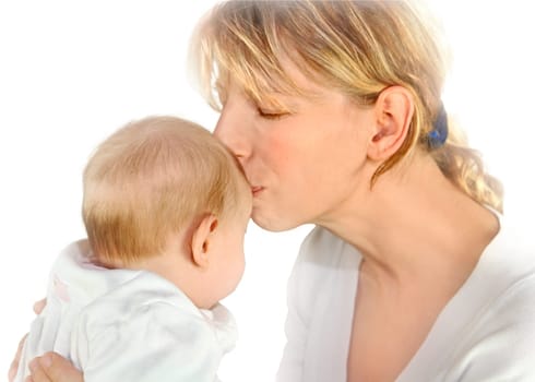 Young mother kissing her baby