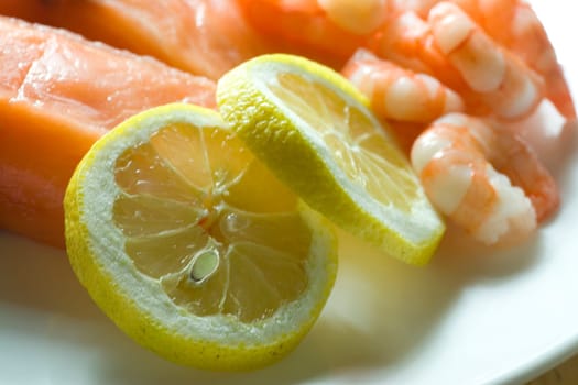 Salmon and prawns