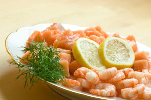 Salmon and prawns