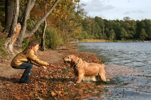Autumn walk by the lake